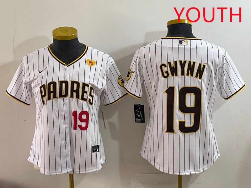 Youth San Diego Padres #19 Gwynn White Stripe Game 2025 Nike MLB Jersey style 8->youth mlb jersey->Youth Jersey